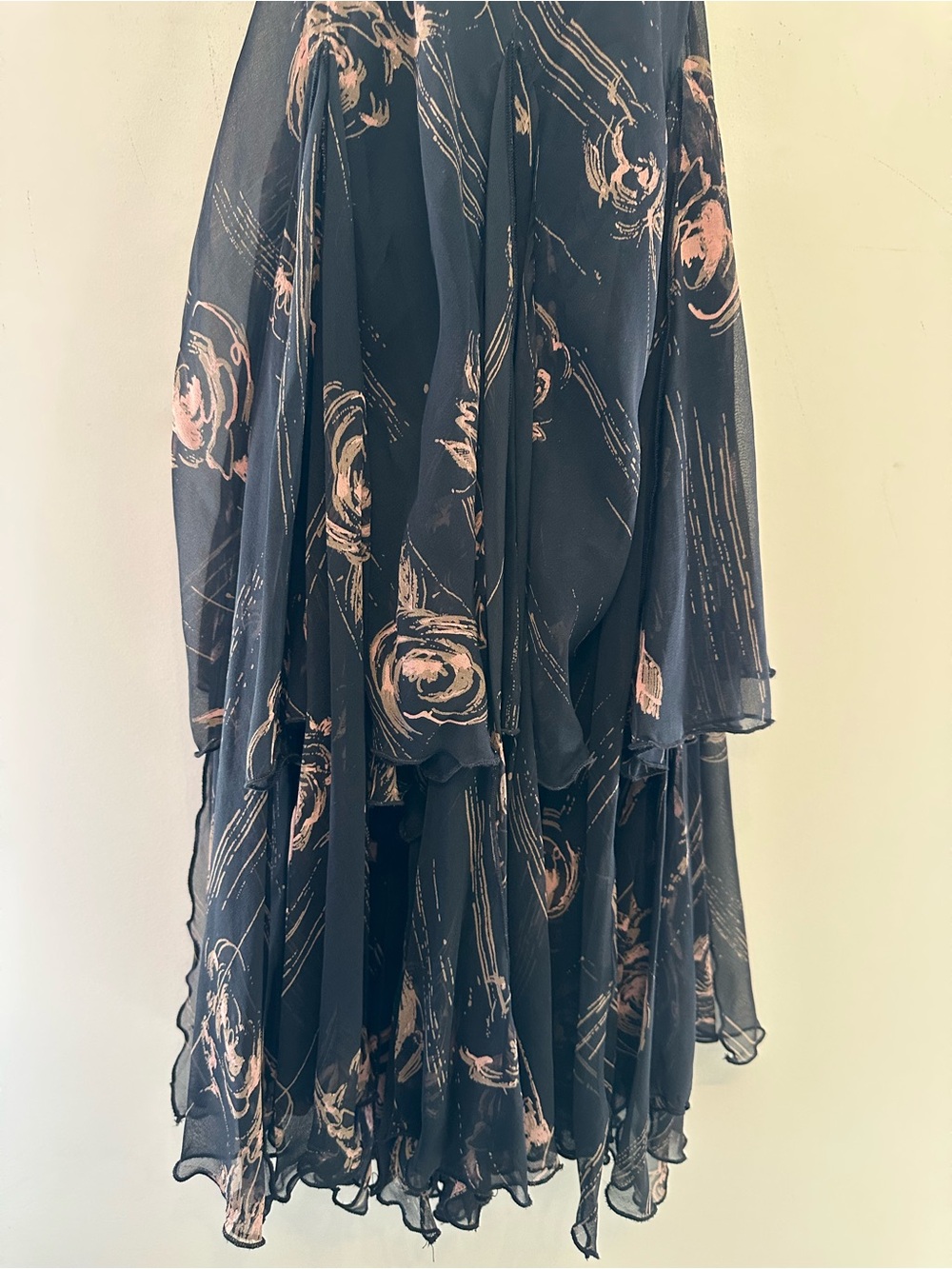 Vintage Y2K Lapis Black Silk Midi Slip Dress with Blush Rose Print Size Small - Picture 5 of 8